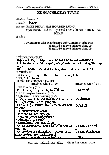 Kế hoạch bài dạy Âm nhạc 2 - Tuần 29 - Năm học 2023-2024 - Nguyễn Hữu Thông