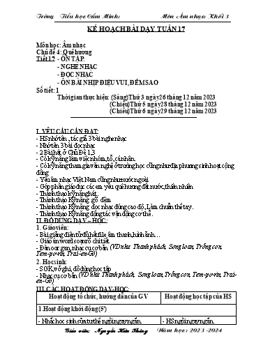 Kế hoạch bài dạy Âm nhạc 3 - Tuần 17 - Năm học 2023-2024 - Nguyễn Hữu Thông
