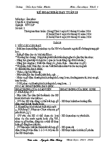 Kế hoạch bài dạy Âm nhạc 3 - Tuần 18 - Năm học 2023-2024 - Nguyễn Hữu Thông