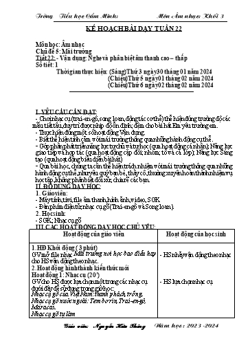 Kế hoạch bài dạy Âm nhạc 3 - Tuần 22 - Năm học 2023-2024 - Nguyễn Hữu Thông