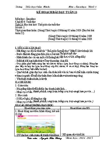 Kế hoạch bài dạy Âm nhạc 3 - Tuần 23 - Năm học 2024-2025 - Nguyễn Hữu Thông