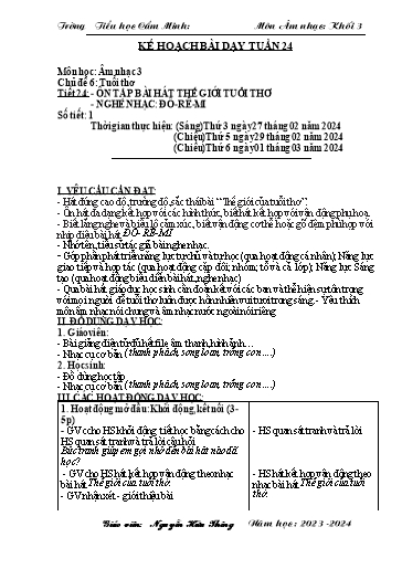 Kế hoạch bài dạy Âm nhạc 3 - Tuần 24 - Năm học 2023-2024 - Nguyễn Hữu Thông