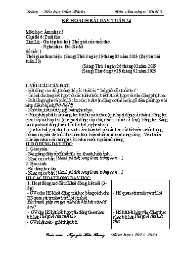 Kế hoạch bài dạy Âm nhạc 3 - Tuần 24 - Năm học 2024-2025 - Nguyễn Hữu Thông