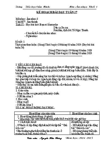 Kế hoạch bài dạy Âm nhạc 3 - Tuần 27 - Năm học 2024-2025 - Nguyễn Hữu Thông