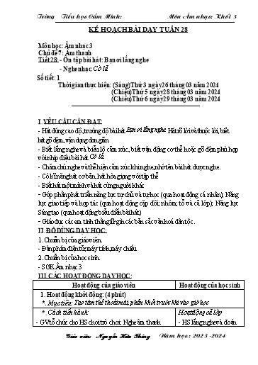 Kế hoạch bài dạy Âm nhạc 3 - Tuần 28 - Năm học 2023-2024 - Nguyễn Hữu Thông
