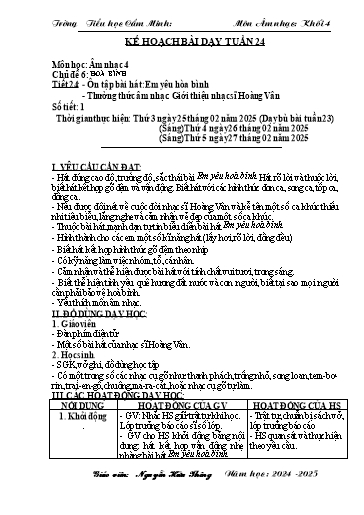 Kế hoạch bài dạy Âm nhạc 4 - Tuần 24 - Năm học 2024-2025 - Nguyễn Hữu Thông