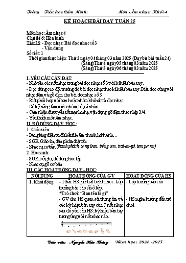 Kế hoạch bài dạy Âm nhạc 4 - Tuần 25 - Năm học 2024-2025 - Nguyễn Hữu Thông
