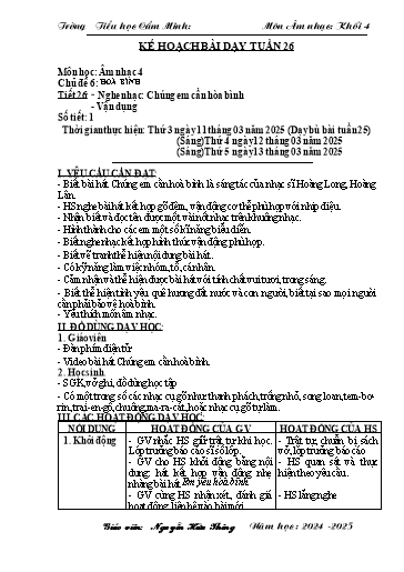 Kế hoạch bài dạy Âm nhạc 4 - Tuần 26 - Năm học 2024-2025 - Nguyễn Hữu Thông