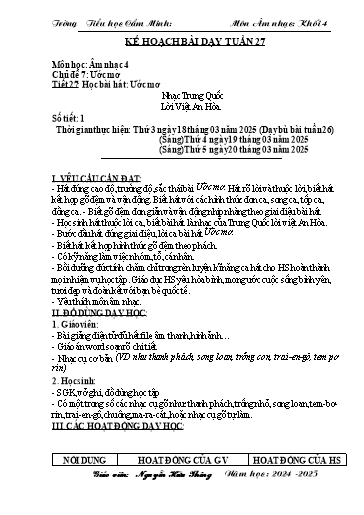Kế hoạch bài dạy Âm nhạc 4 - Tuần 27 - Năm học 2024-2025 - Nguyễn Hữu Thông
