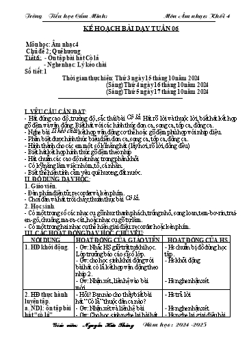 Kế hoạch bài dạy Âm nhạc 4 - Tuần 6 - Năm học 2024-2025 - Nguyễn Hữu Thông