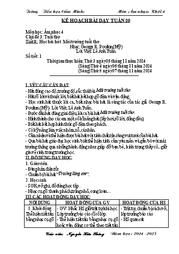 Kế hoạch bài dạy Âm nhạc 4 - Tuần 9 - Năm học 2024-2025 - Nguyễn Hữu Thông
