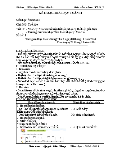 Kế hoạch bài dạy Âm nhạc 5 - Tuần 11 - Năm học 2024-2025 - Nguyễn Hữu Thông