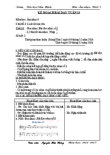 Kế hoạch bài dạy Âm nhạc 5 - Tuần 15 - Năm học 2024-2025 - Nguyễn Hữu Thông