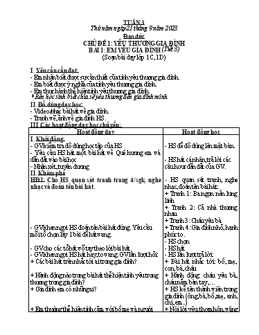 Kế hoạch bài dạy Đạo đức 1+2 - Tuần 3 - Năm học 2023-2024
