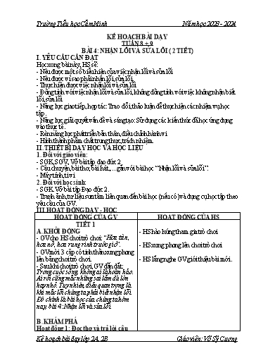 Kế hoạch bài dạy Đạo đức 2 - Tuần 8+9 - Năm học 2023-2024 - Võ Sỹ Cương