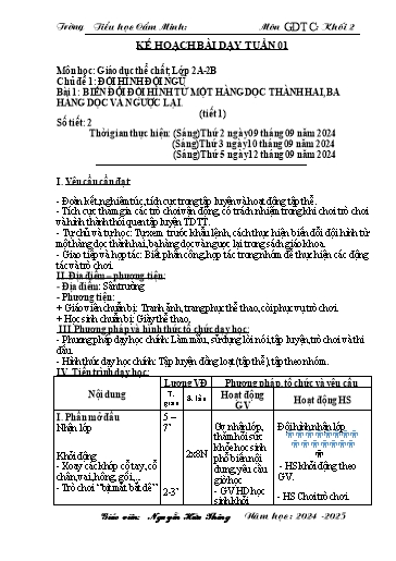 Kế hoạch bài dạy Giáo dục thể chất 2 - Tuần 1 - Năm học 2024-2025 - Nguyễn Hữu Thông