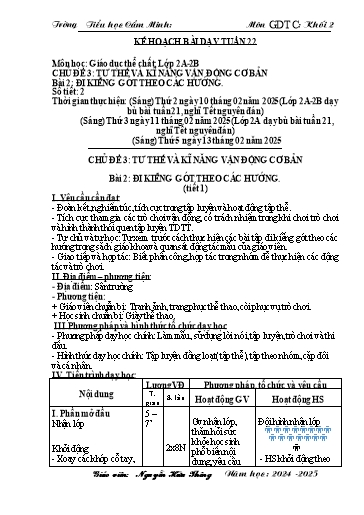 Kế hoạch bài dạy Giáo dục thể chất 2 - Tuần 22 - Năm học 2024-2025 - Nguyễn Hữu Thông