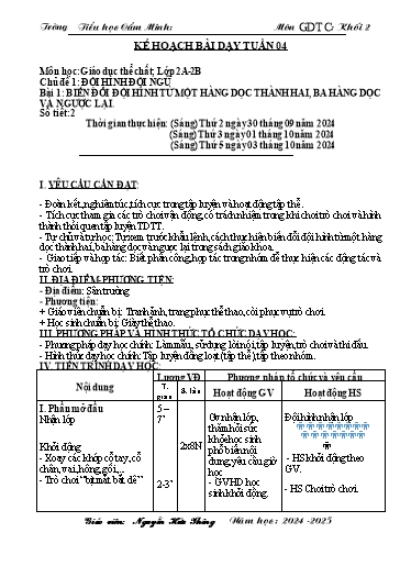 Kế hoạch bài dạy Giáo dục thể chất 2 - Tuần 4 - Năm học 2024-2025 - Nguyễn Hữu Thông
