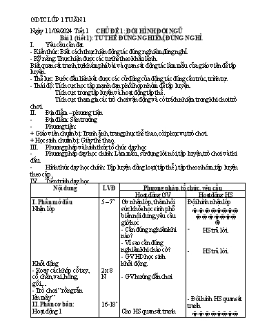 Kế hoạch bài dạy Giáo dục thể chất Tiểu học - Tuần 1 - Năm học 2024-2025 - Trần Thị Ngọc Quyên