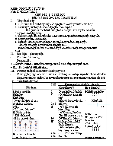 Kế hoạch bài dạy Giáo dục thể chất Tiểu học - Tuần 10 - Năm học 2024-2025 - Trần Thị Ngọc Quyên