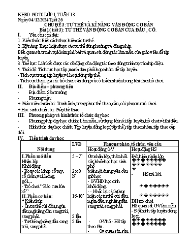 Kế hoạch bài dạy Giáo dục thể chất Tiểu học - Tuần 13 - Năm học 2024-2025 - Trần Thị Ngọc Quyên