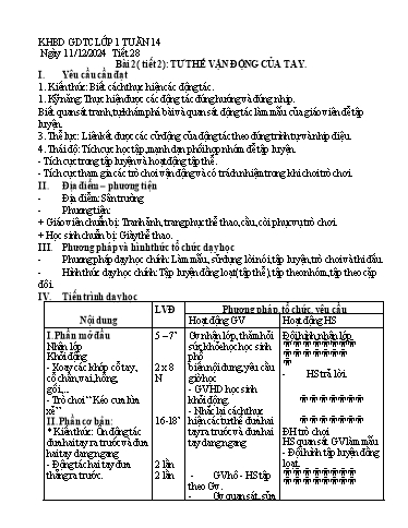 Kế hoạch bài dạy Giáo dục thể chất Tiểu học - Tuần 14 - Năm học 2024-2025 - Trần Thị Ngọc Quyên
