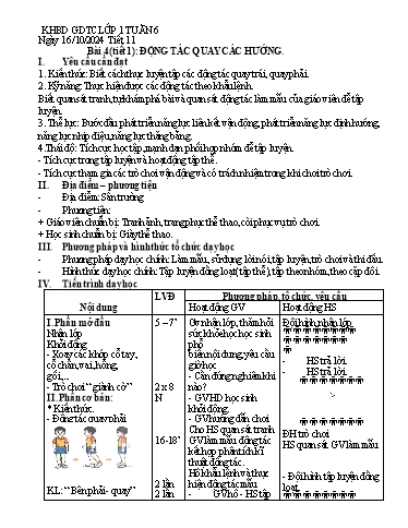Kế hoạch bài dạy Giáo dục thể chất Tiểu học - Tuần 6 - Năm học 2024-2025 - Trần Thị Ngọc Quyên