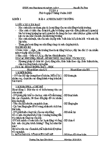 Kế hoạch bài dạy Hoạt động trải nghiệm 1+2+3 - Tuần 4 - Năm học 2023-2024 - Nguyễn Thị Thoa