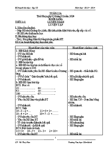 Kế hoạch bài dạy Khối 1 - Tuần 22 - Năm học 2023-2024 - Võ Thúy Vân
