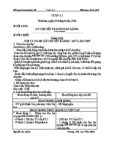 Kế hoạch bài dạy Khối 2 - Tuần 3 - Năm học 2024-2025 - Nguyễn Thị Xuân