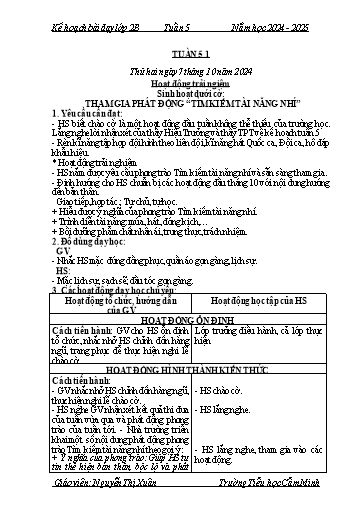 Kế hoạch bài dạy Khối 2 - Tuần 5 - Năm học 2024-2025 - Nguyễn Thị Xuân