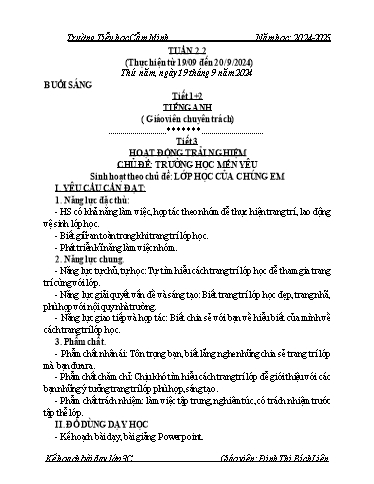 Kế hoạch bài dạy Khối 3 - Tuần 2 - Năm học 2024-2025 - Đinh Thị Bích Liên