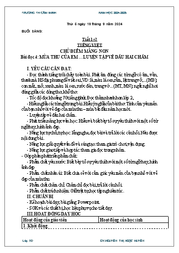 Kế hoạch bài dạy Khối 3 - Tuần 2 - Năm học 2024-2025 - Nguyễn Thị Ngọc Huyền