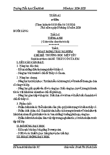 Kế hoạch bài dạy Khối 3 - Tuần 4 - Năm học 2024-2025 - Đinh Thị Bích Liên