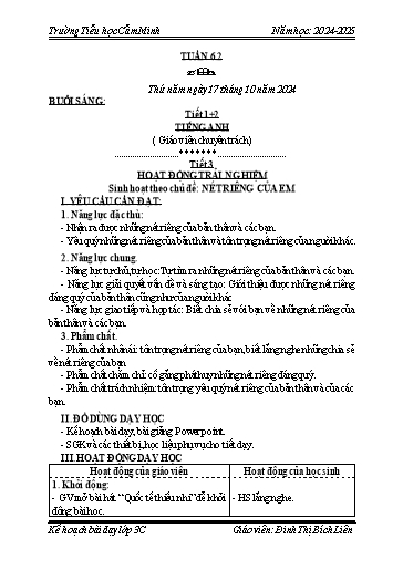 Kế hoạch bài dạy Khối 3 - Tuần 6 - Năm học 2024-2025 - Đinh Thị Bích Liên