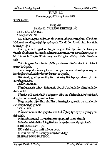 Kế hoạch bài dạy Khối 4 - Tuần 1 - Năm học 2024-2025 - Nguyễn Thị Bích Hường