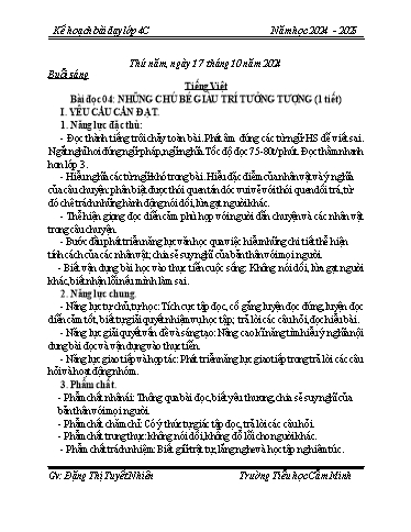 Kế hoạch bài dạy Khối 4 - Tuần 6 - Năm học 2024-2025 - Đặng Thị Tuyết Nhiên