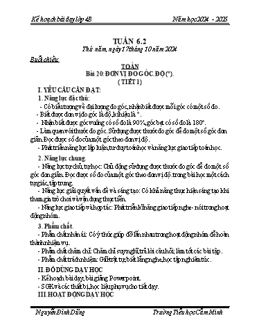 Kế hoạch bài dạy Khối 4 - Tuần 6 - Năm học 2024-2025 - Nguyễn Đình Dũng