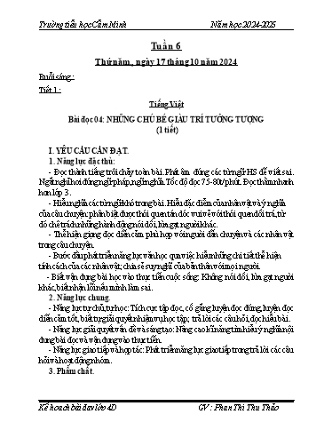 Kế hoạch bài dạy Khối 4 - Tuần 6 - Năm học 2024-2025 - Phan Thị Thu Thảo