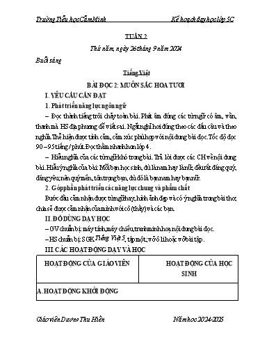 Kế hoạch bài dạy Khối 5 - Tuần 3 - Năm học 2024-2025 - Dương Thu Hiền