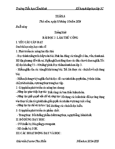 Kế hoạch bài dạy Khối 5 - Tuần 5 - Năm học 2024-2025 - Dương Thu Hiền