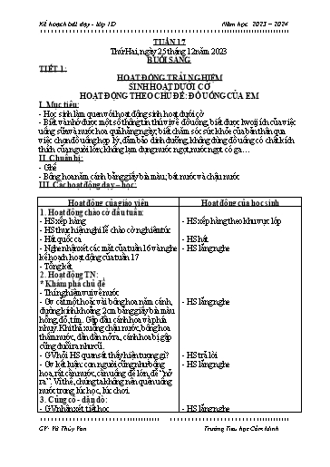 Kế hoạch bài dạy Lớp 1 - Tuần 17 - Năm học 2023-2024 - Võ Thúy Vân
