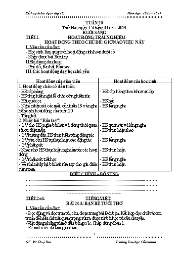 Kế hoạch bài dạy Lớp 1 - Tuần 20 - Năm học 2023-2024 - Võ Thúy Vân