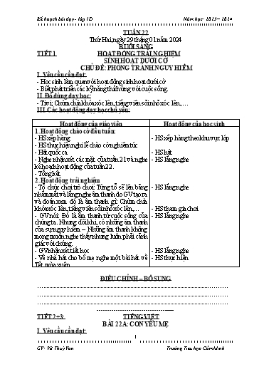 Kế hoạch bài dạy Lớp 1 - Tuần 22 - Năm học 2023-2024 - Võ Thúy Vân