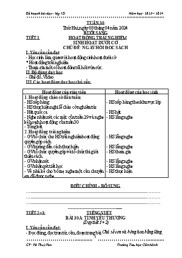 Kế hoạch bài dạy Lớp 1 - Tuần 30 - Năm học 2023-2024 - Võ Thúy Vân