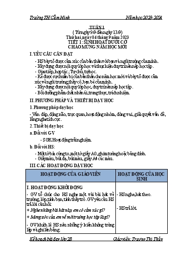 Kế hoạch bài dạy Lớp 2 - Tuần 1 - Năm học 2023-2024 - Trương Thị Thủy