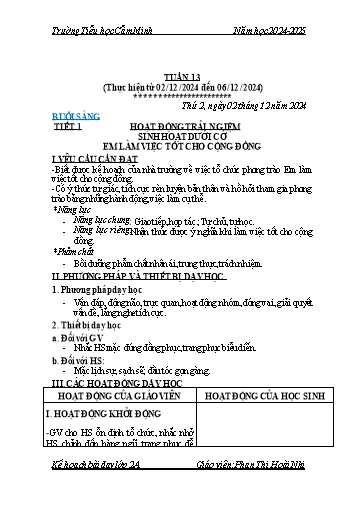 Kế hoạch bài dạy Lớp 2 - Tuần 13 - Năm học 2024-2025 - Phan Thị Hoài Nhi