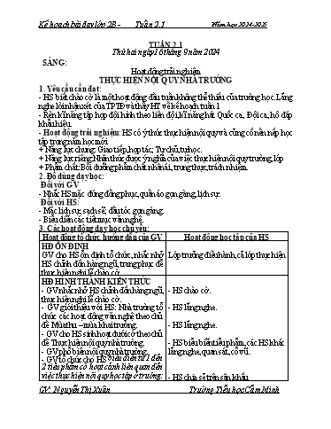 Kế hoạch bài dạy Lớp 2 - Tuần 2 - Năm học 2024-2025 - Nguyễn Thị Xuân