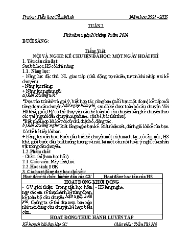 Kế hoạch bài dạy Lớp 2 - Tuần 2 - Năm học 2024-2025 - Trần Thị Hà