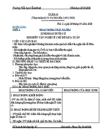 Kế hoạch bài dạy Lớp 2 - Tuần 20 - Năm học 2023-2024 - Phan Thị Hoài Nhi